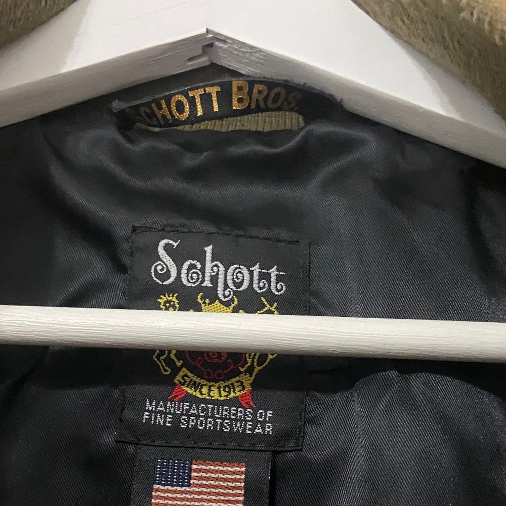 Schott nyc Olive Green and Black Men's  vintage Varsity Jacket - Picture 14 of 16